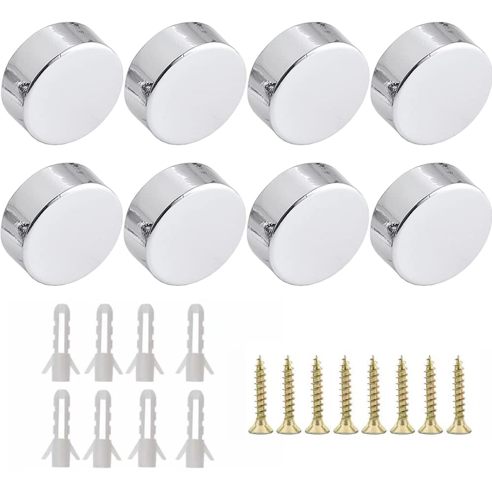 8Pcs Mirror Clip Glass Clamp Zinc Alloy Wall Bracket Clips Set Glass Clip Bathroom Mirror Holder with Plugs and Screws Glass Shelf Clamp Holder for 3-5mm/6-7mm Thickness Glass(K190-Silver)