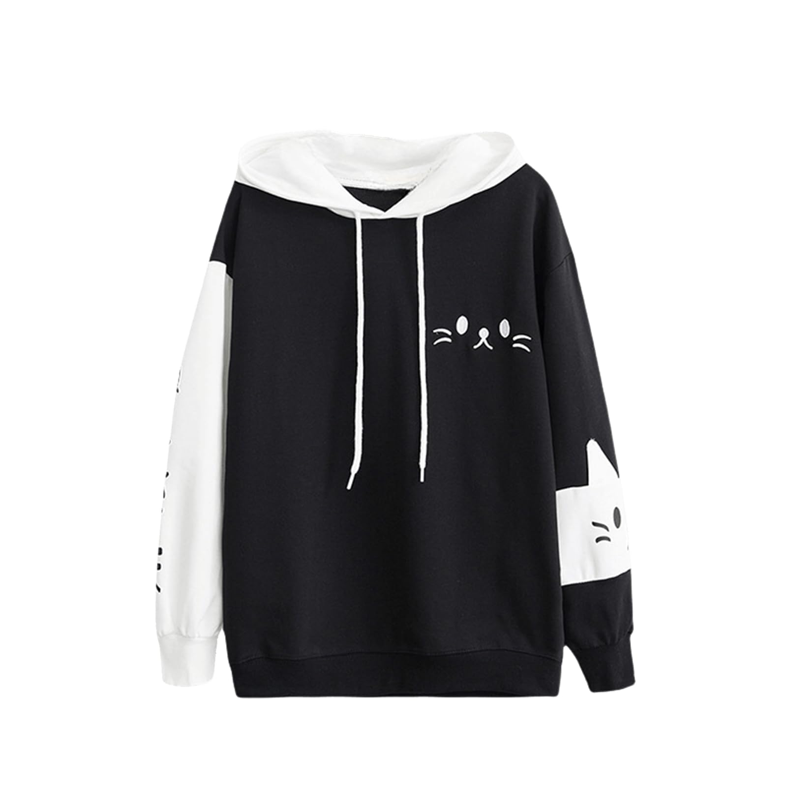Sweat à capuche avec oreilles de chat Kawaii Anime Esthétique Mignon Preppy Japonais Lettre Sweat-shirt Light Academia Pull Cartoon Top