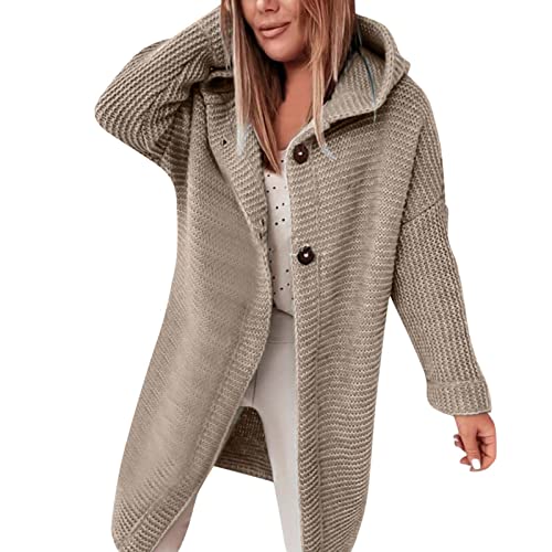 2022 Hooded Knitwear Hat Neck Temperament Loose Cardigan Women's Sweater Large Women's Sweater Cardigan For (Khaki, M) #TOP4