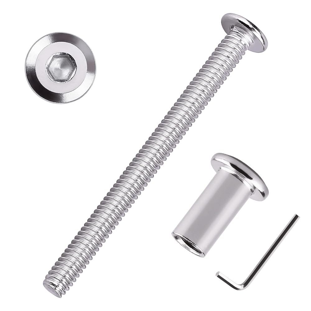 M6 x 75mm Furniture Screws Barrel Nuts Kit, 304 Stainless Steel 18-8, Binding Screws Posts for Beds Furnitures Leather Belt, Allen Hex Drive, Full