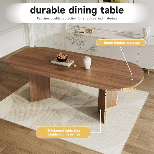 ModernLuxe Extendable Dining Table with Rounded Corners and Thickened Tabletop, Kitchen Table for 6–8 People, Simple Style, Walnut Finish, 160–200 x 90 x 75 cm - Image 4