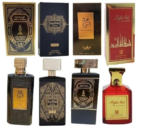 Modaleo – 4 Pack – Dirham Oud Arabian OUD Men's unisex Perfume EDP for him Her Gents Fragrance Very 100ml Each king of OUD, Arabian, Nights OUD Aswad