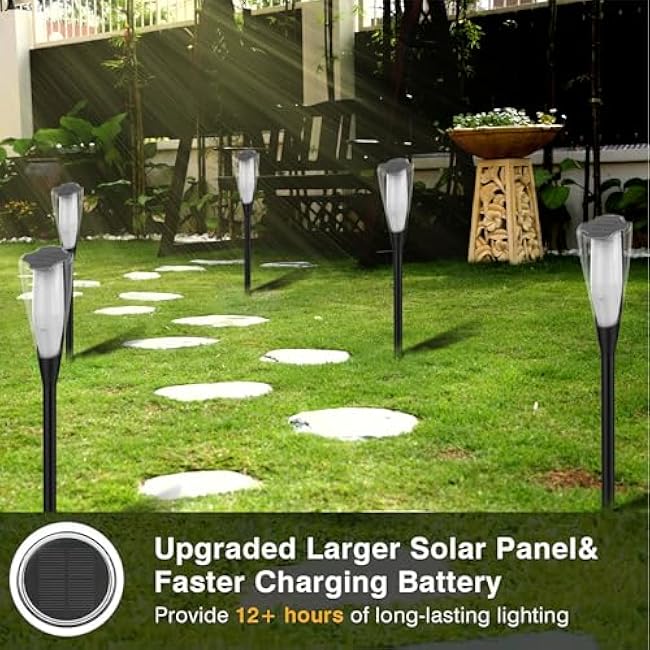 Solar Flame Lights Outdoor, 2 Pack Solar Torch Light with Flickering Flame, Adjustable Height Stake Light Path Light, Flame Torches Lights for Garden Yard Patio Walkway Outdoor Decor (Black - 2pcs)