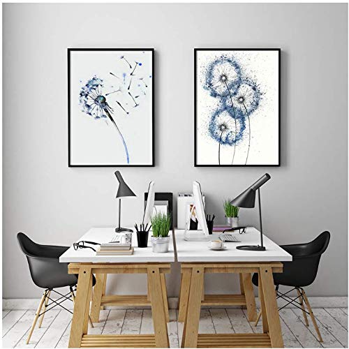 Affiche pissenlit bleu 50x70cm et peinture animalière sans cadre pour salon