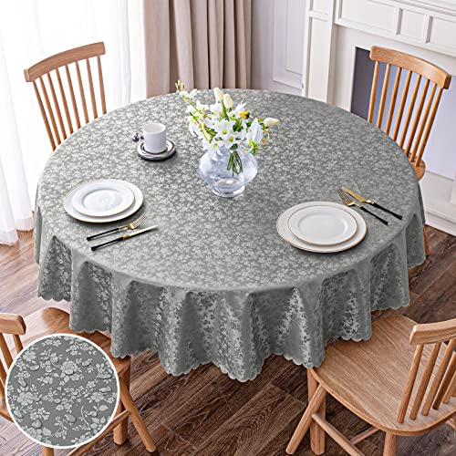 Image of Smiry Round Table Cloth, Waterproof Heavy Duty Vinyl Tablecloths, Wipeable Washable Table Cover for Kitchen and Dining Room (Grey, 60 inch Round)