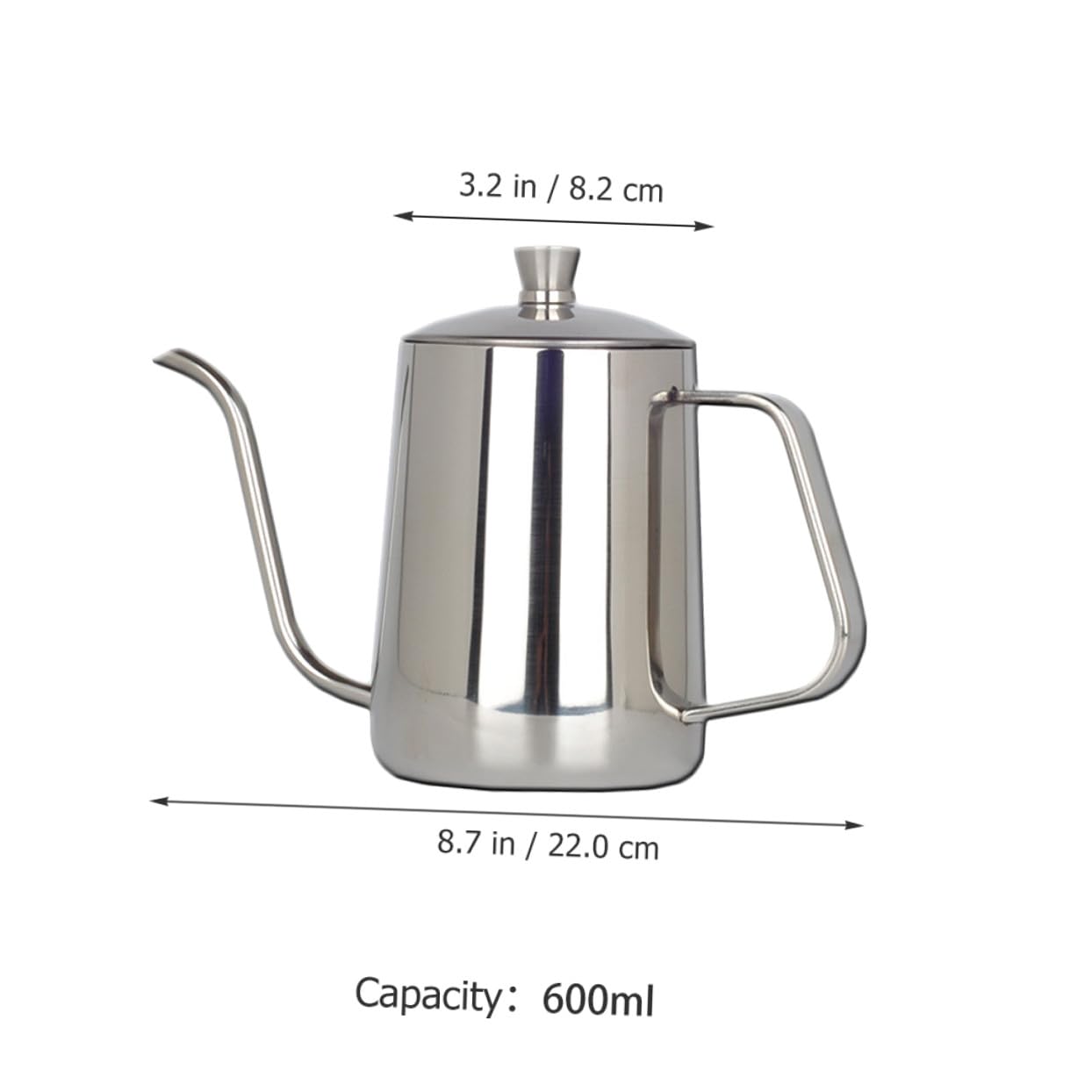 OUNONA Handtropfkessel aus Edelstahl 600ml mit Langem Ausguss und Deckel Silberner Schwanenhals Wasserkocher für Kaffee und Teeliebhaber im Büro Stabiler Wasserfluss Einfache