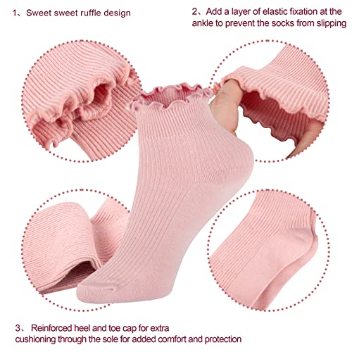 Image of Womens Ankle Casual Socks Lace Ruffle Low Cut Knit Cotton Lettuce Socks for Women Girls