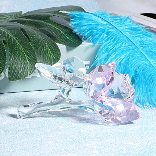 Crystal Rose Flower,Glass Rose Paperweight Figurine Collectible Statue Wedding Table Centerpiece Ornament,Pink Rose #TOP4