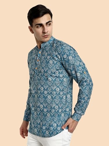 Image of Vardha Men's Cotton Printed Short Kurta with Comfortable Fit and Simple Style and Regular Look | Kurta for Men