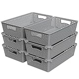 Simple Houseware Stackable Plastic Woven Basket Organizer, 6 Pack, 14.5' x 8.5' x 3.5', Gray