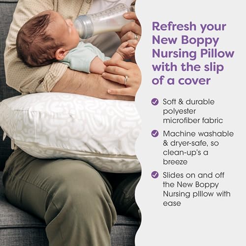 Boppy Nursing Pillow Cover - Soft, Hypoallergenic Washable Microfiber Bottle & Breastfeeding Pillow Covers (Redesigned Feeding Pillow Sold Separately) - Cream Retro Squiggles