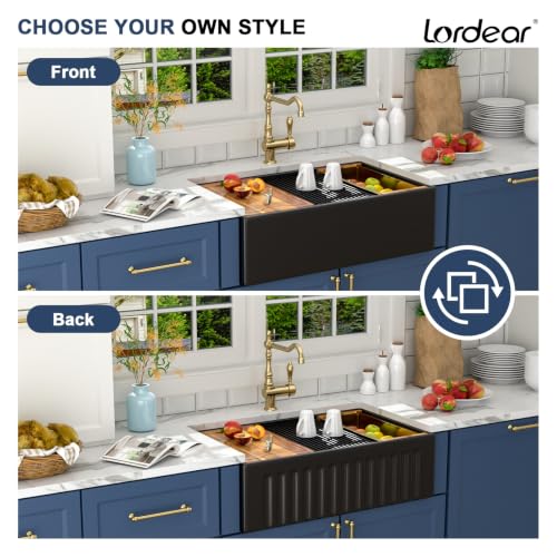 Image of Lordear 33 Black Farmhouse Sink Workstation Porcelain Farm Kitchen Sinks Matte Black Single Bowl Basin 33x20x10 Inch Large Bowl Sink