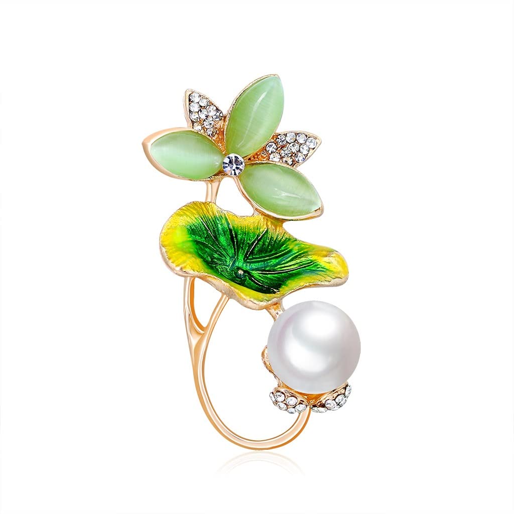 Broche femme feuille en alliage doré avec perles et strass élégants - 8