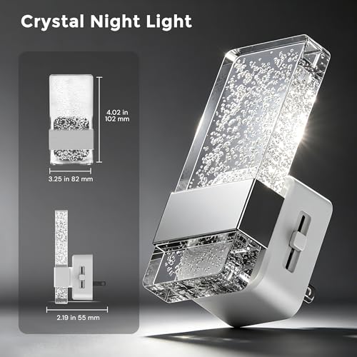 Image of L LOHAS LED Night Light, Dimmable Night Lights Plug into Wall, 2 Pack Acrylic Silver Nightlight with Light Sensor, 0-100LM Automatic Plug in Nightlight for Bathroom, Hallway, Stairway, Gift