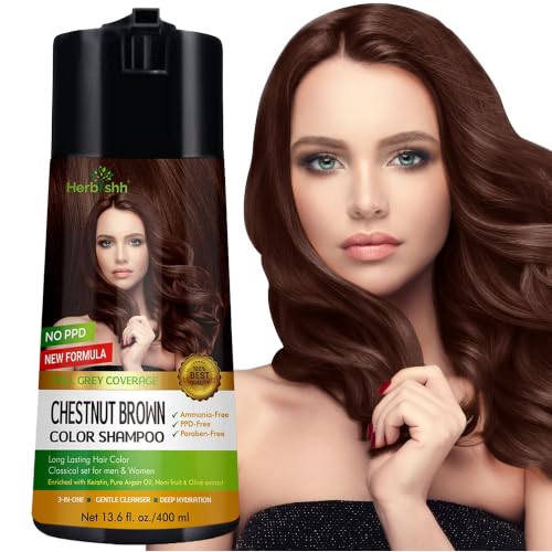 Herbishh Chestnut Brown Hair Dye Shampoo 3 in1 Color for Women, Men 400ml