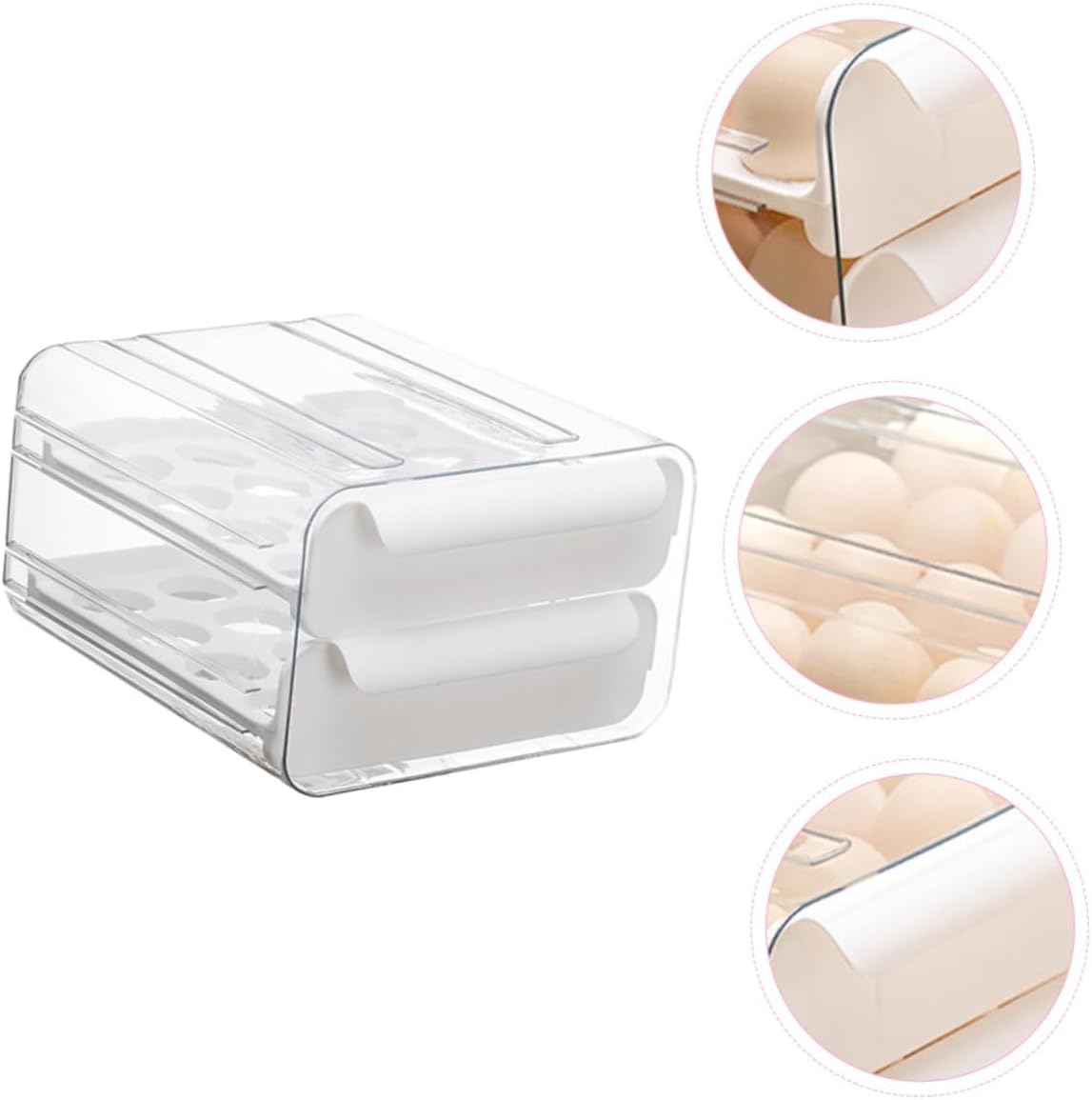 Fridge Egg Organizer 32 Egg Storage Bin Pull Out Double Layers Kitchen Organizers and Storage