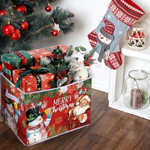 Image of Briwooody Christmas Storage Bin with Lid and Carrying Handle Christmas Foldable Storage Box Large Xmas Decorative Collapsible Container Basket for Organizing Closet Home Bedroom Gift(Santa Claus)