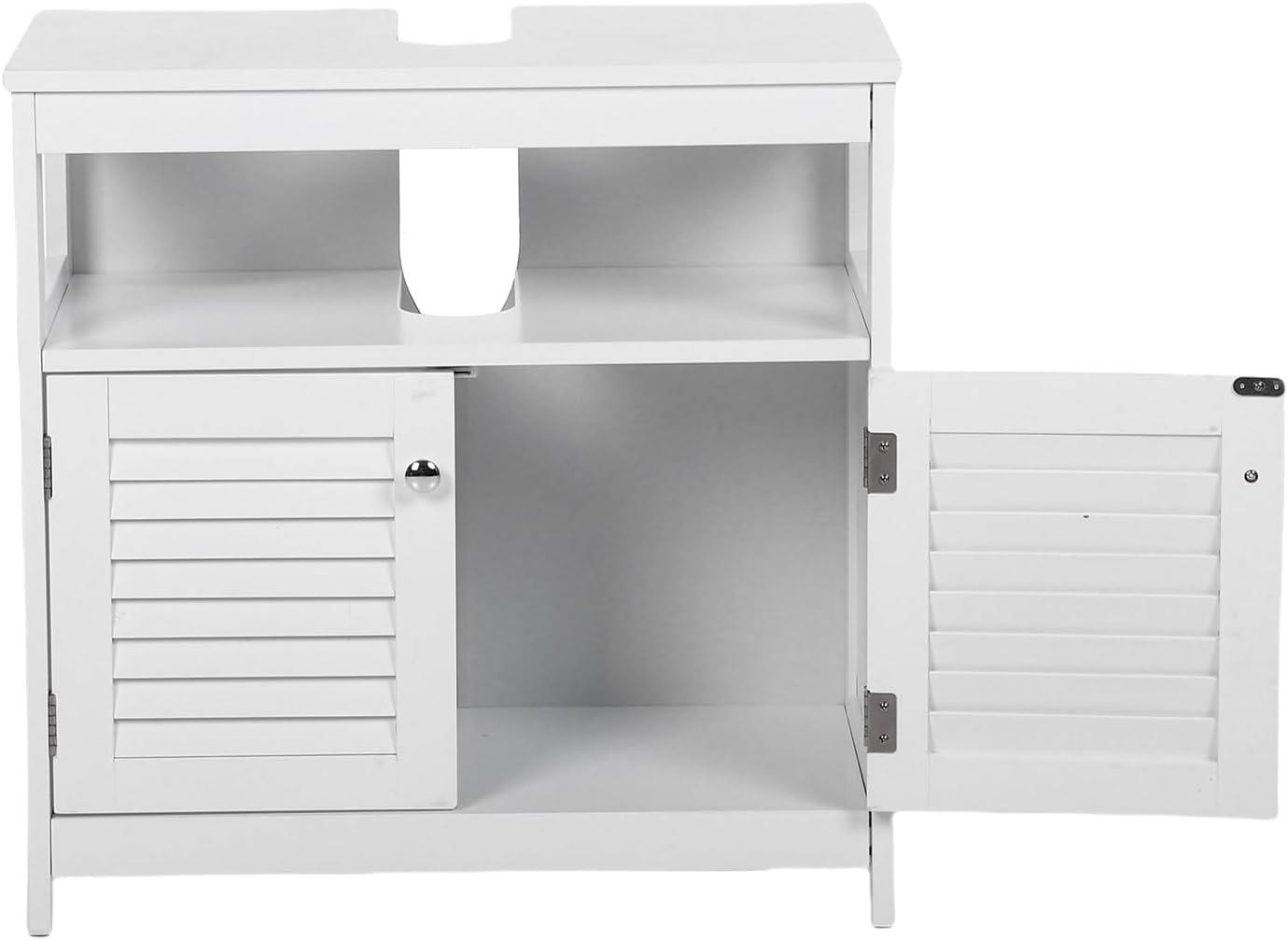 Yctze Under Sink Storage Cabinet with 2 Doors and Open Shelf - U Shape Cut Out Bathroom Vanity for Toiletries and Makeup, Space Saving Design, MDF Material for Maximum Longevity (White)