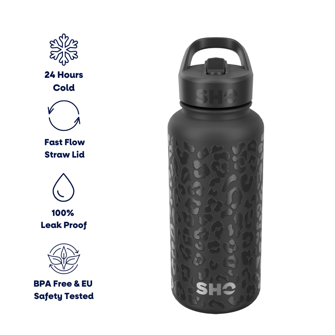SHO Guzzler Water Bottle with Straw Lid, Leakproof, Dishwasher Safe, BPA Free, No Sweat - Image 2