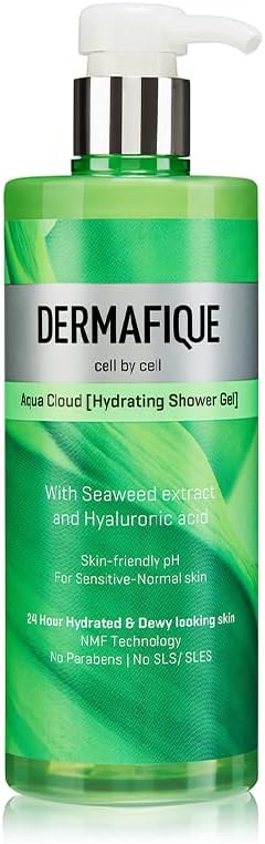 Dermafique Aqua Cloud Hydrating Shower Gel – 500ml, Body Wash for Women & Men, 24 hr Hydration, No Parabens/SLS/SLES, with Hyaluronic Acid & NMF, Sensitive, Dry, Oily, Normal Skin | Dermat Tested
