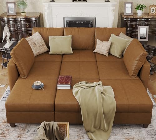 EASE MOOSE Faux Leather U-Shaped Sectional Sofa with Storage
