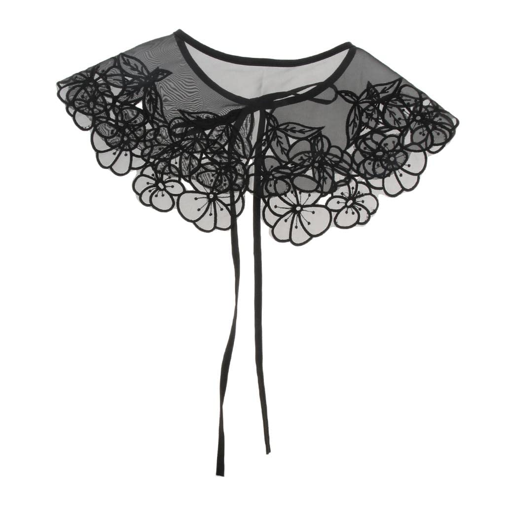 Chiffon Floral Fake Collar Detachable Half Shirt Blouse False Collar Black 03-image-42