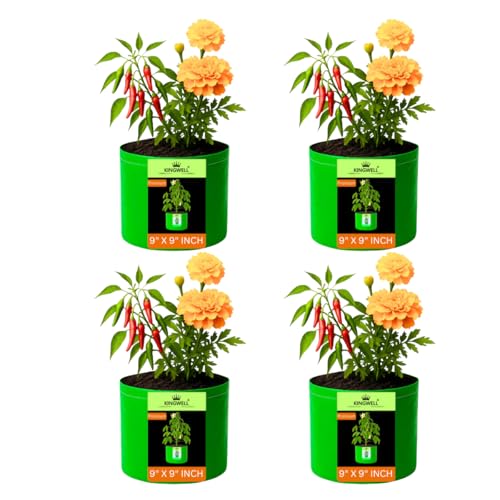 Image of Kingwell grow bags 9x9 inches pack of 4 Grow Bag For Terrace Garden Leafy Vegetable Plant Grow Bags Fruits Growing Containers For terrace Gardening