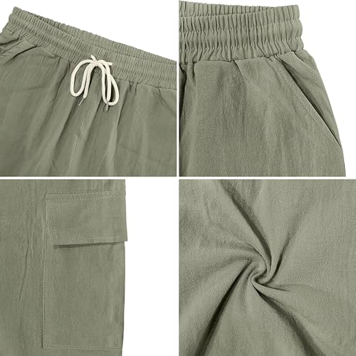 Image of Mens Linen Shorts Casual Drawstring Elastic Waist Cargo Vacation Lightweight Breathable Summer Beach Shorts for Men