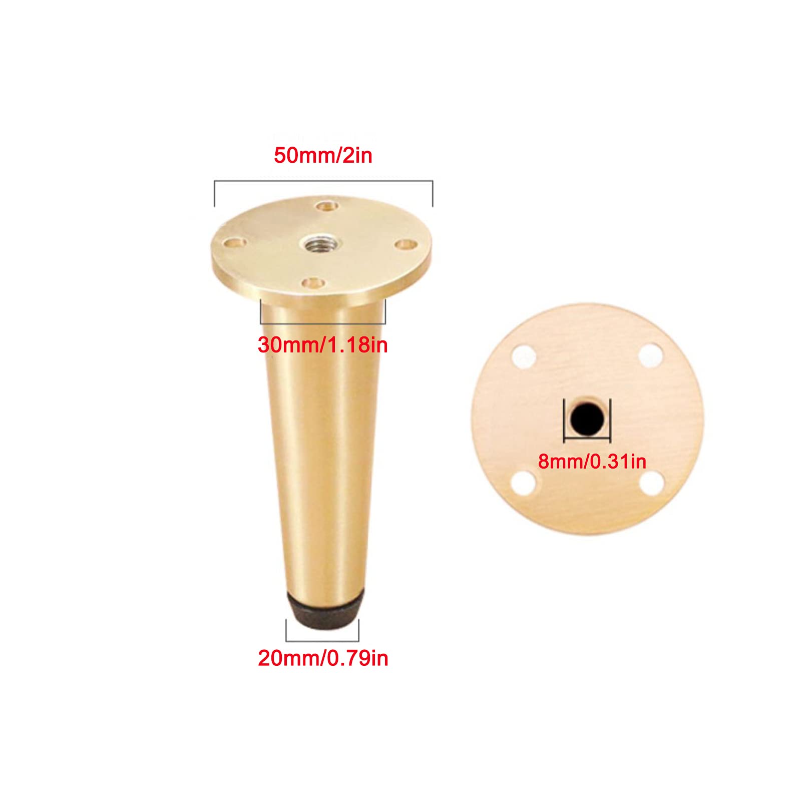 4 Gambe per Mobili in Rame Puro,Gambe da Tavolo,Gambe Regolabili in Ottone,Piedini per Mobili,Altezza Regolabile 0-10mm,Capacità di Carico Fino a 1000KG,per Armadio,Guardaroba (100mm/3.9in,Black)