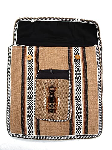 Bolsa mensageiro peruana sul-americana com listras de lã de alpaca e lhama hippie, Bege, Large