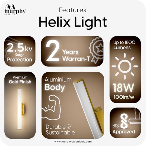 Image of Murphy Helix 18W LED Picture Light, 3C Color Changing (CW /WW /NW), Antique Gold Finish, Modern Wall Mounted Mirror Light for Bathroom, Dressing & Artwork Lighting (Pack of 2)