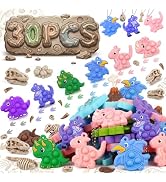 30Pcs Dinosaur Pop Keychain Fidget Toys, Easter Egg Fillers, Mini Pop it Toy Bulk Set for Kids, C...