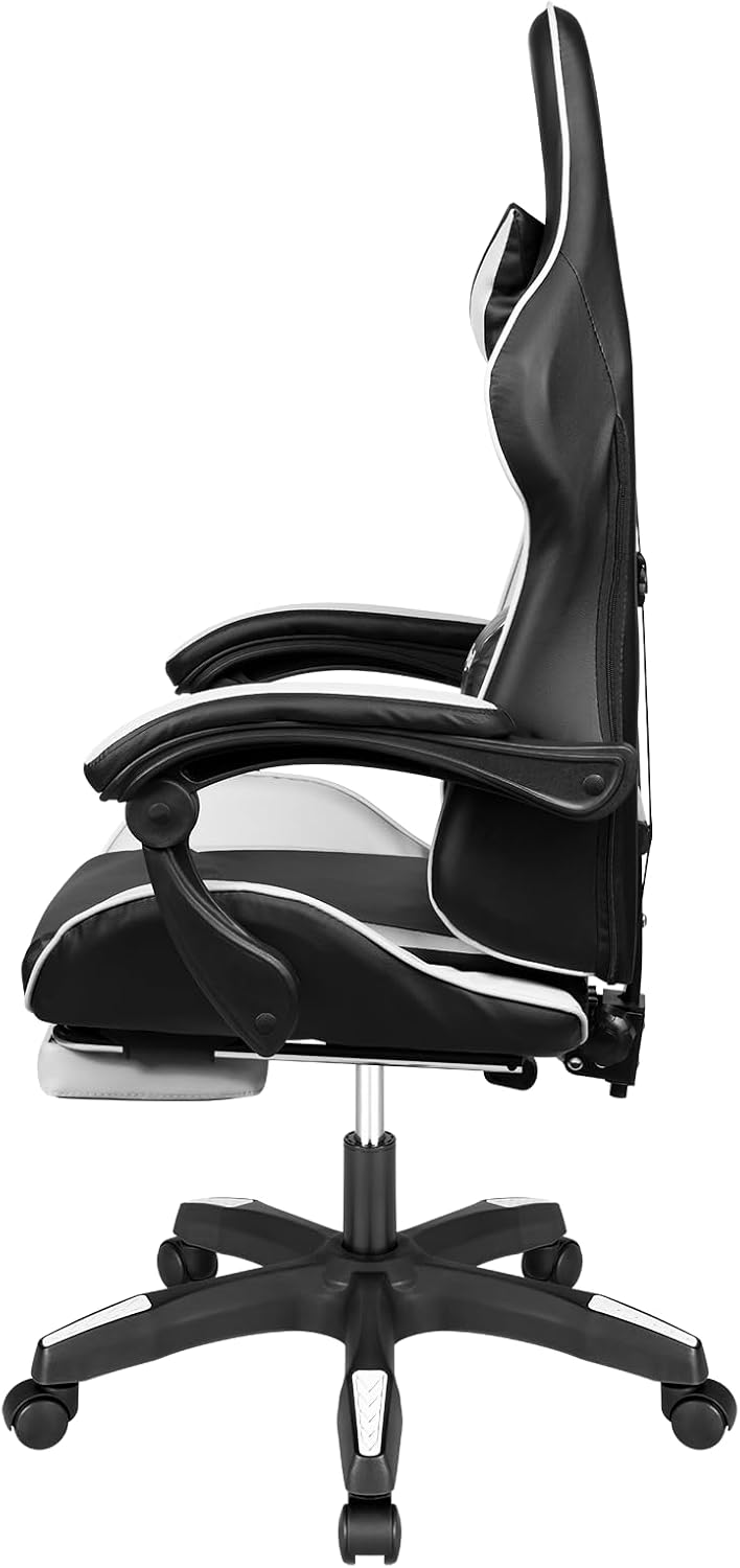 Krüger&Matz Игровое кресло для геймеров с функцией массажа GX-150 Кресло с выдвижной подставкой для ног Регулируемая поясничная опора Мягкая экокожа Резиновые колесики Цвет: черно-белый KM0790-BW