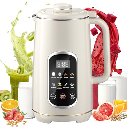 Image of Kuhuz Nut Milk Maker,42oz Plant Based Milk Machine For Homemade Almond /Oat /Soy,10-in-1 Countertop Blender With Juice /Milkshake /Food Processor /Boil Water,Delay Start /Keep Warm /Self Cleaning,White
