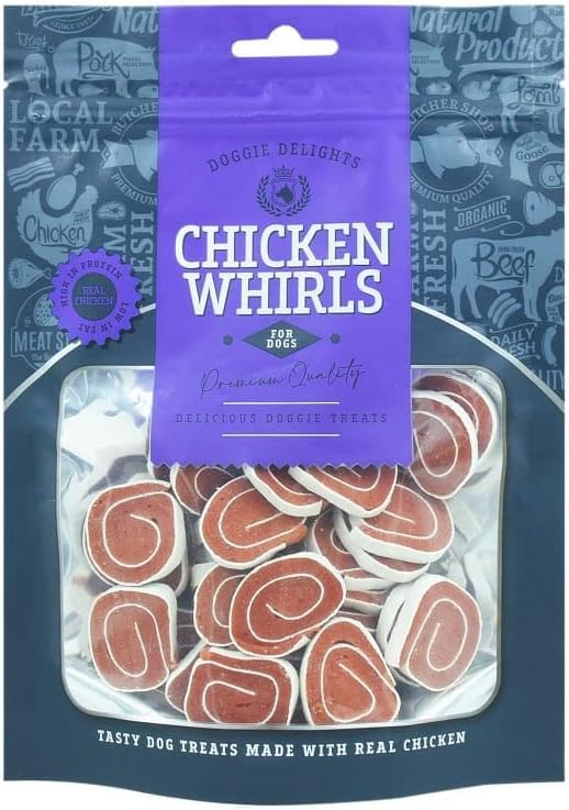 Doggie Delights Dog Treats Premium Quality Delicious Doggie Healthy Treats For Dogs Low in Fat Real High In Protein Pack Of 1 (1x Chicken Whirls 160g)
