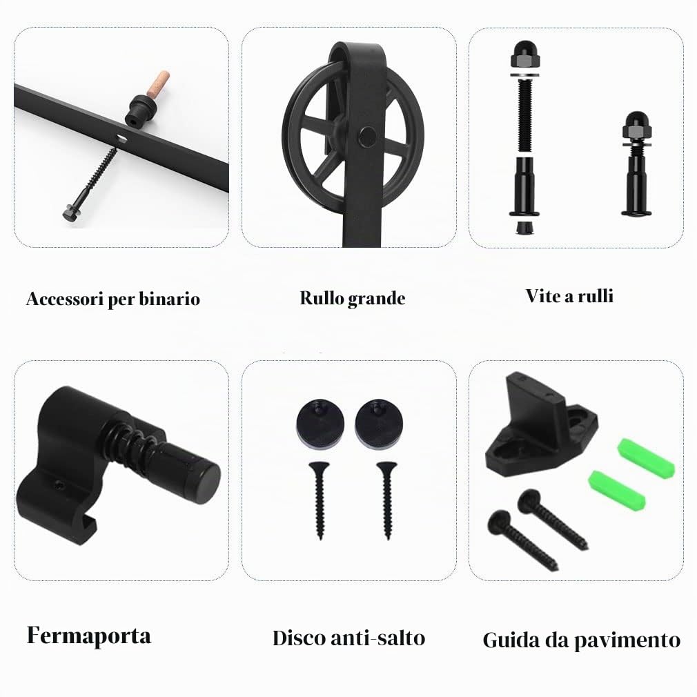 CCJH 6.6FT Kit di Guide Per Porta Scorrevole, 200 cm, Kit di Binari Per Porta Scorrevole (Forma di Rullo di Grandi Ruote)