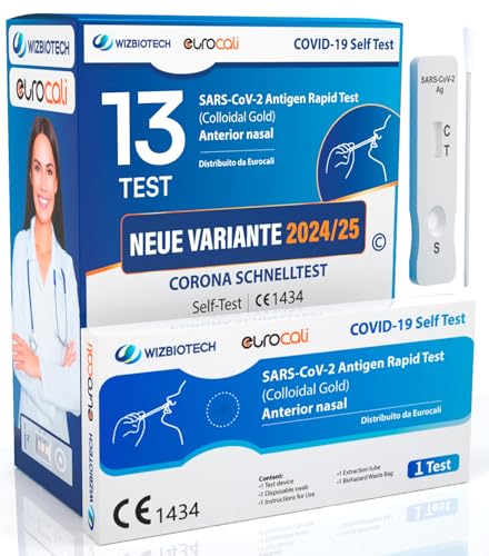 13x Corona Schnelltest Neue Variante 2025 Test Covid-19 Selbsttest Nasales Antigentest auf SARS-CoV-2 für zu Hause zur Eigenanwendung - 13 Stück Einzelverpackt