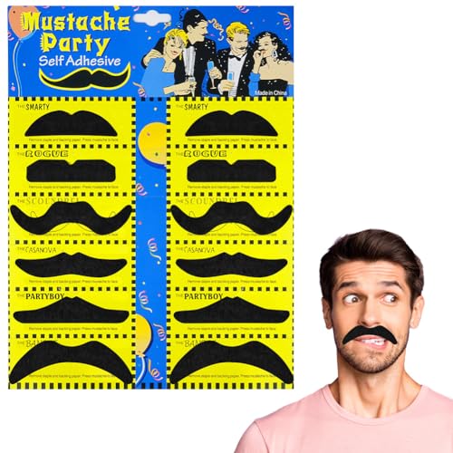 AUYAO Bigode Postizo, conjunto de bigode falso, bigode autocolante, barba de carnaval dos anos 80, bigode para colar para disfarces festa de Halloween festa de desempenho, B
