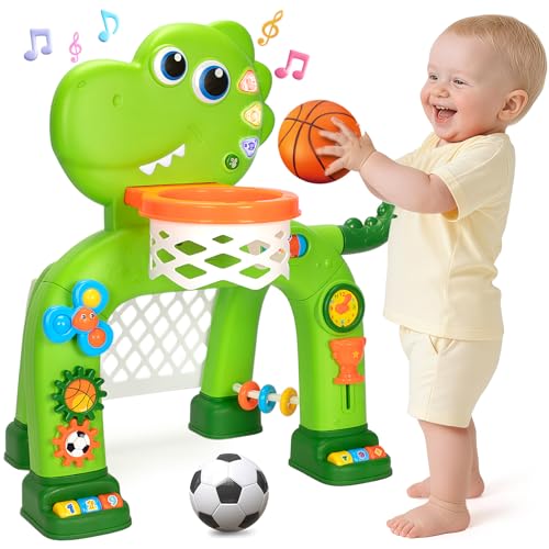 Image of Toddler Basketball Hoop & Soccer Goal, Baby Toys for 1 2 3 Year Old Boys Girls, Kids Sports Toy with Light Sound Music, Dinosaur Toys for 12-16-18 Months, Christmas Birthday Gifts for Ages 1-3