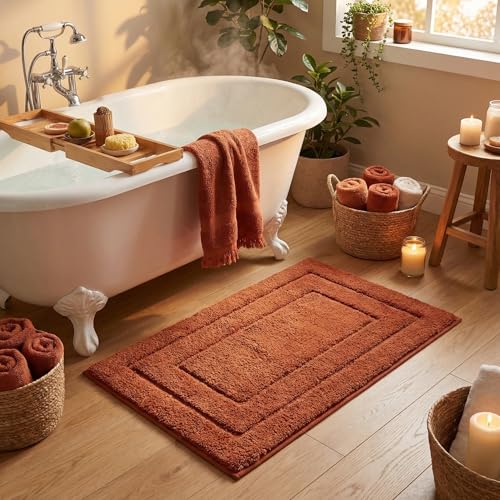 GRANNY SAYS Bathroom Rugs Non Slip 16 x 24 Bath Rugs for Bathroom Washable Bath Mats for Floor Microfiber Bath Mat for Tub Absorbent Bath Rugs for Shower Room Terracotta