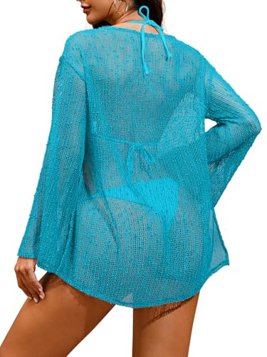 Image of Lilosy Sexy Crochet Sheer Kaftan Caftan Beach Dress Bathing Suit Swim Coverup Summer Vacation Outfits One Piece