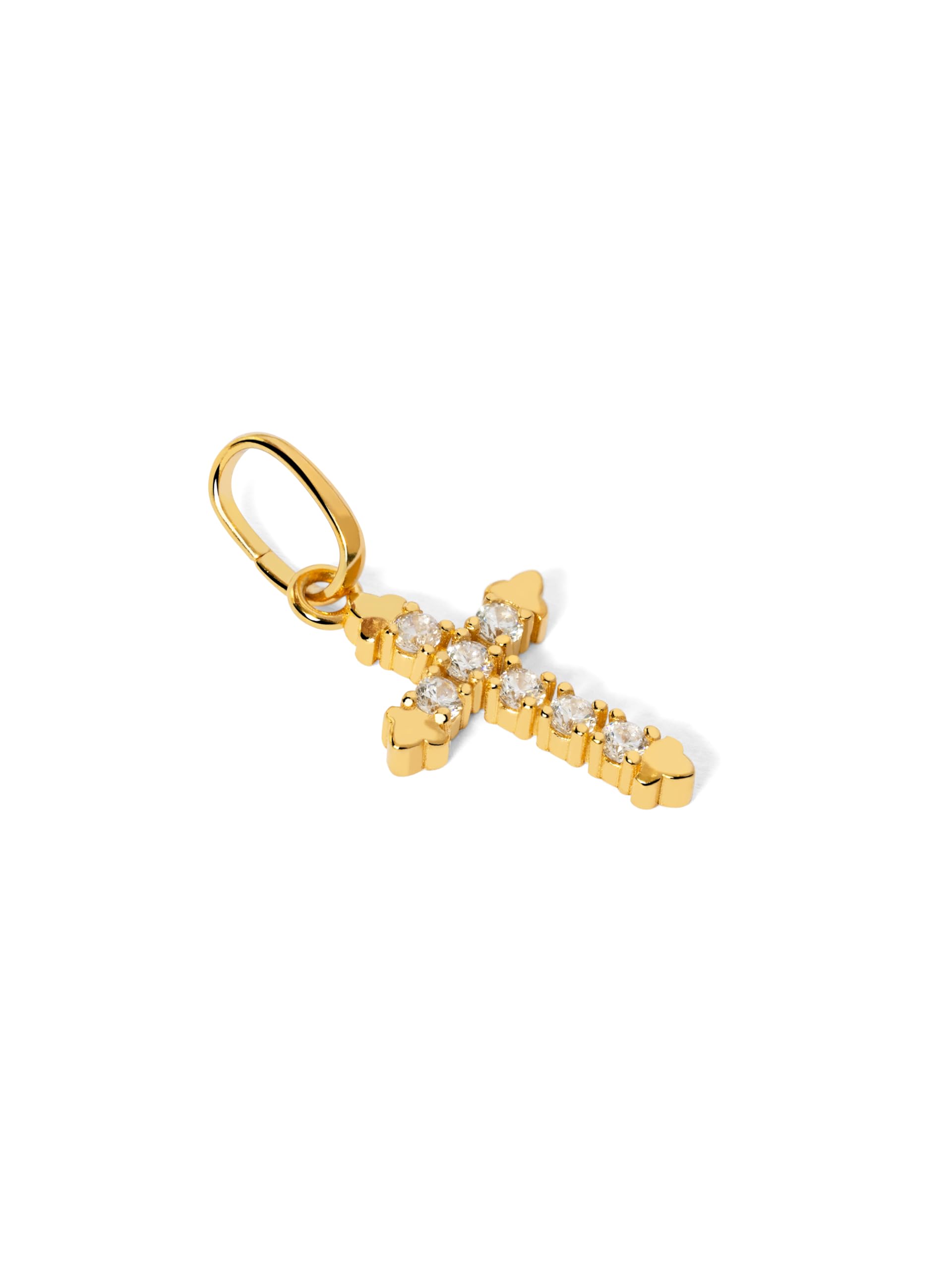 SINGULARU - Charm Penélope. Plata de Ley con acabado en Baño Oro de 18Kt o Rodio y Circonitas. Colgante con Motivo Cruz y Cierre asa. Joyas para Mujer