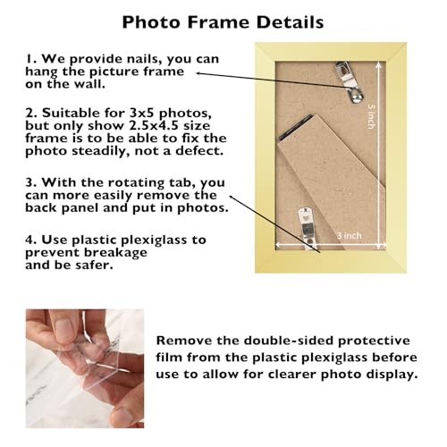 Image of JCJMY 3x5 Picture Frame Gold for Tabletop, 3 x 5 Photo Frame with Shatter Resistant Plexiglass, Sturdy 3 by 5 Poster Frame, Gold