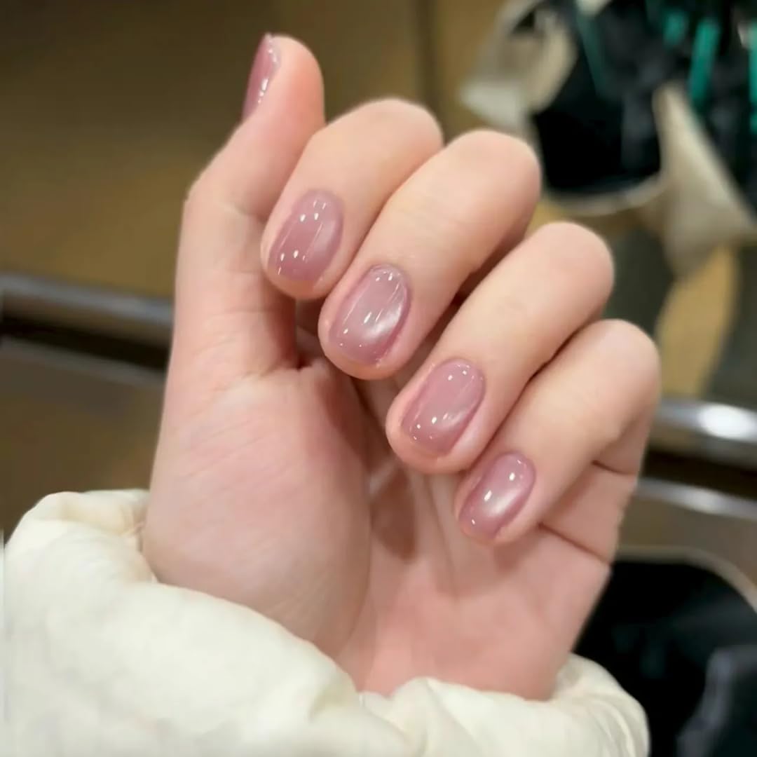 Nailea Premium Cateye korea short Press On Nails Kit for Women | Reusable Artificial Nails With Glue | Long Lasting Glossy Finish | Easy to Apply Fake Nails for Salon Look at Home | Trendy Nail Art Set for All Occasions | Peach Color Cat Eye Short Round Glossy Nails-image-21