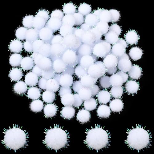 SUNNYCLUE 120 Stück 15mm Lametta Pompons Weiß Glitzernde Pompons...