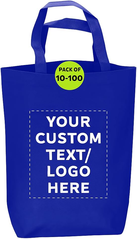 DISCOUNT PROMOS Large Reusable Heavy Duty Tote Bag Set of 10/50/100, Personalized Bulk Pack