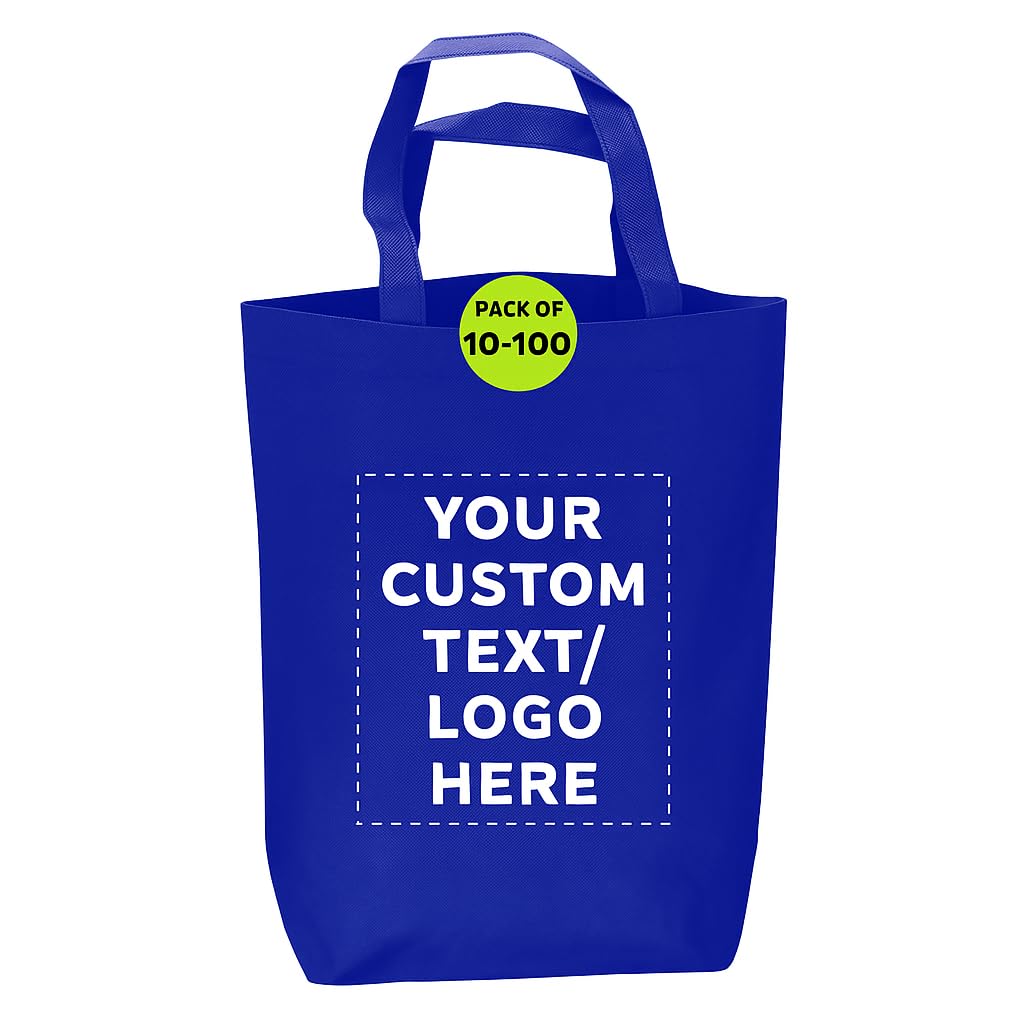 DISCOUNT PROMOS Large Reusable Heavy Duty Tote Bag Set of 10/50/100, Personalized Bulk Pack
