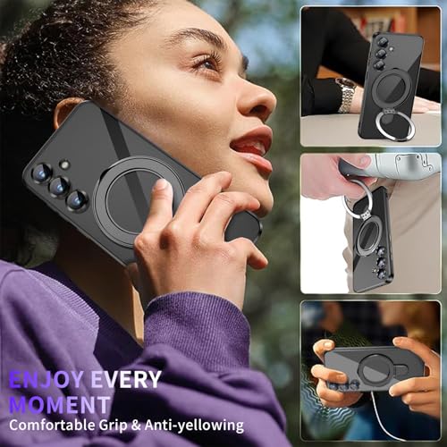 Image of Magnetic Stand & Full Camera Lens Protector Case for Samsung Galaxy S24 FE [Compatible with MagSafe][Military Drop Protective]Not Yellowing Clear Slim Soft S24 FE Phone Case for Women Men,Black