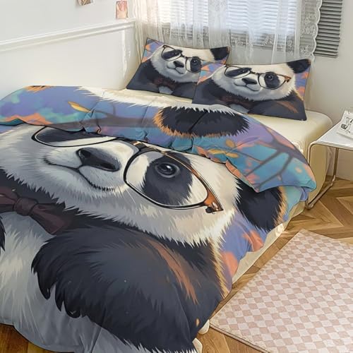 Housse de couette panda 178x218 cm avec 2 taies d'oreiller lit simple