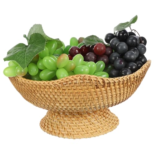 BESTYASH Retro Woven Fruit Basket Natural Rattan Storage for Organizing Bread Fruits and Snacks Decorative Tabletop Display with Sturdy Base